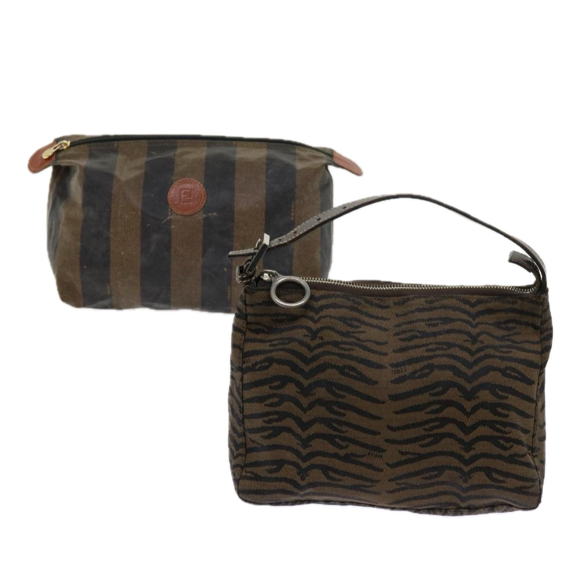 FENDI Pecan Canvas Pouch Hand Bag 2Set Brown bs11306