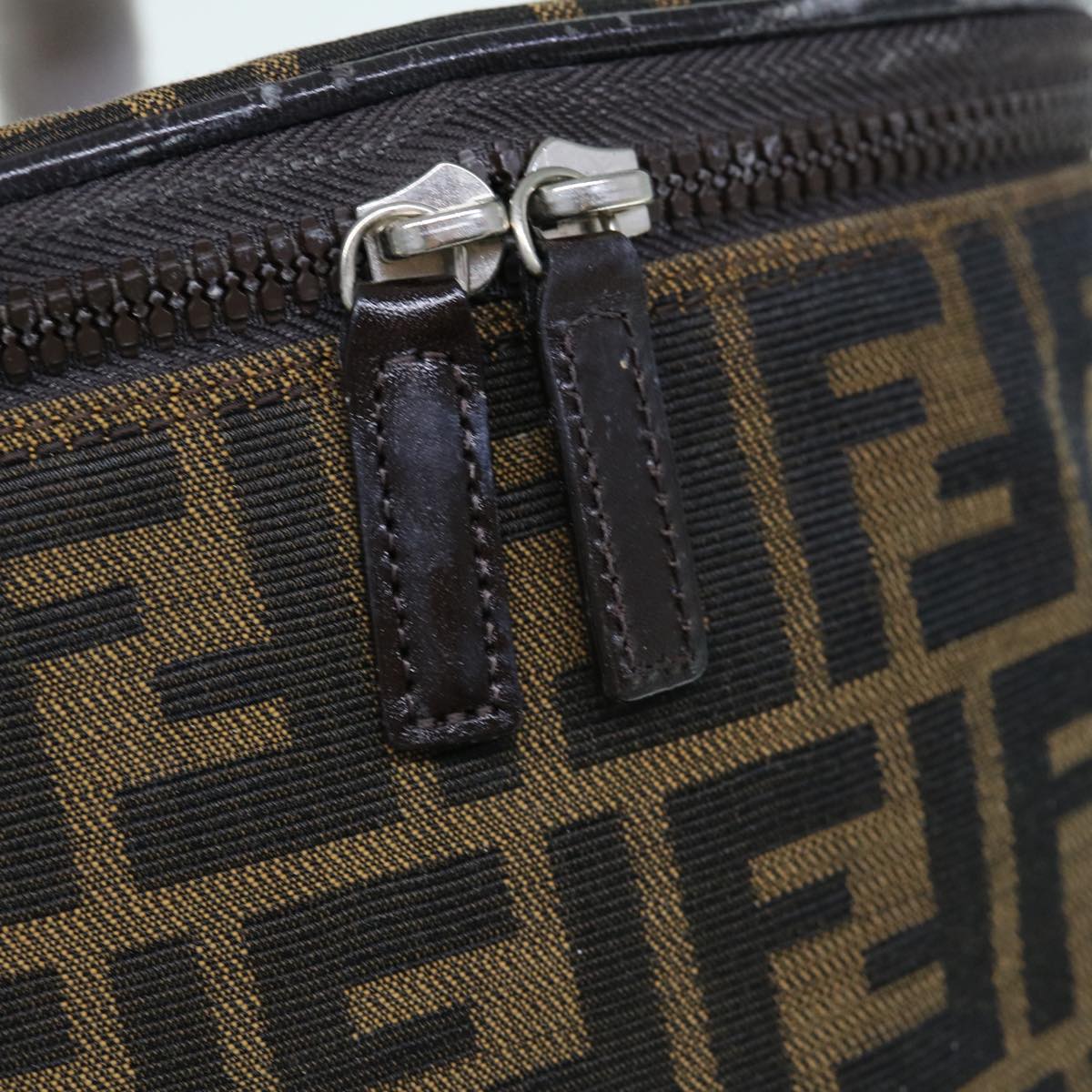 FENDI Zucca Canvas Vanity Pouch Brown Black bs11466