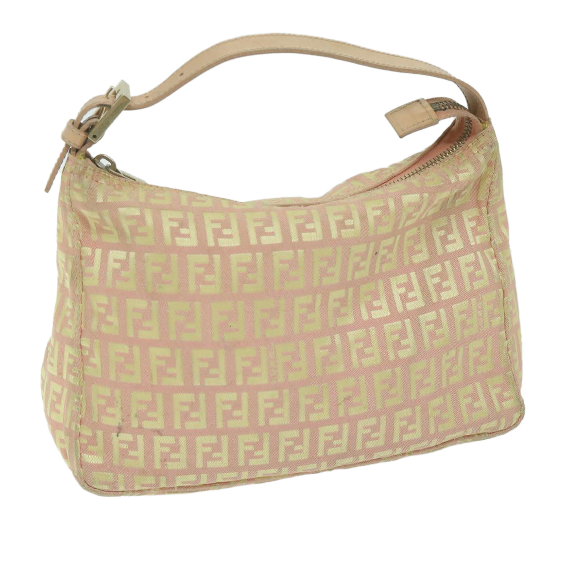 FENDI Zucchino Canvas Shoulder Bag Gold Tone bs11478