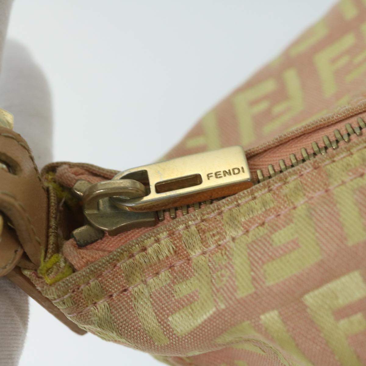 FENDI Zucchino Canvas Shoulder Bag Gold Tone bs11478