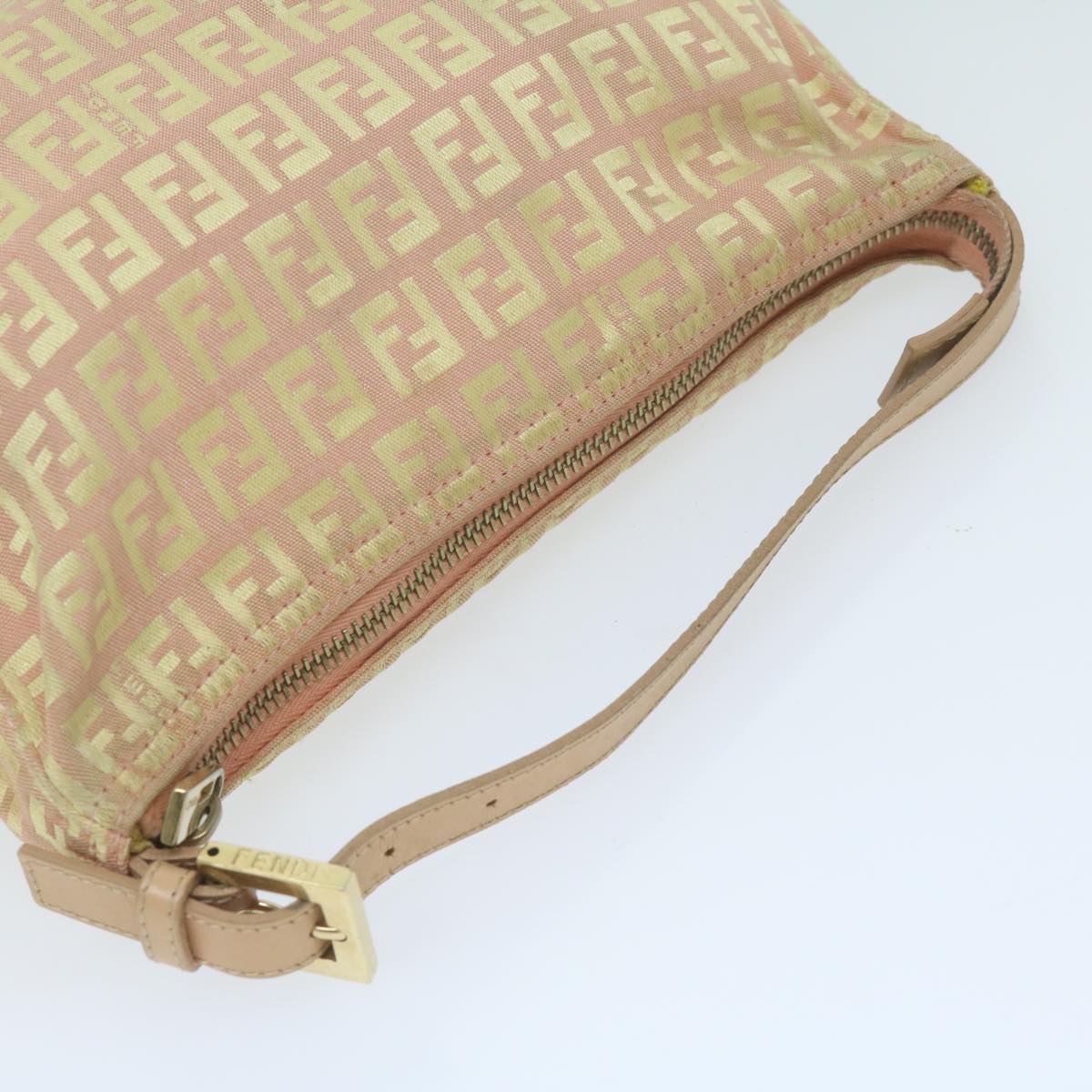 FENDI Zucchino Canvas Shoulder Bag Gold Tone bs11478