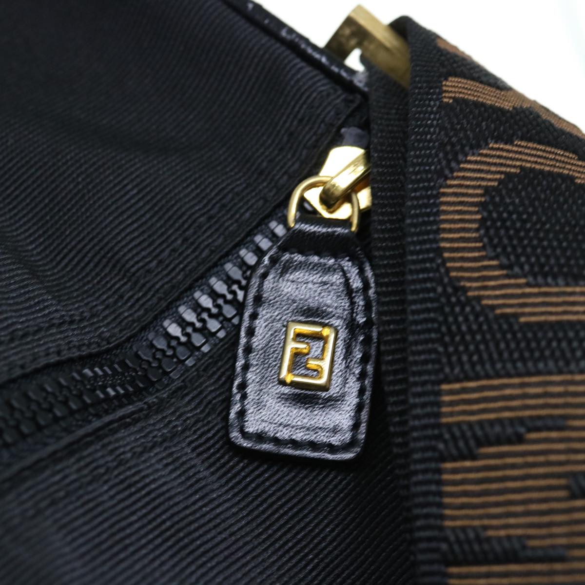 FENDI Boston Bag Nylon 2way Black Brown bs11573