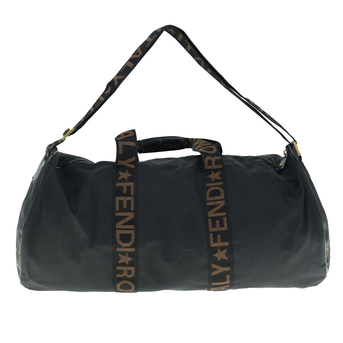 FENDI Boston Bag Nylon 2way Black Brown bs11573