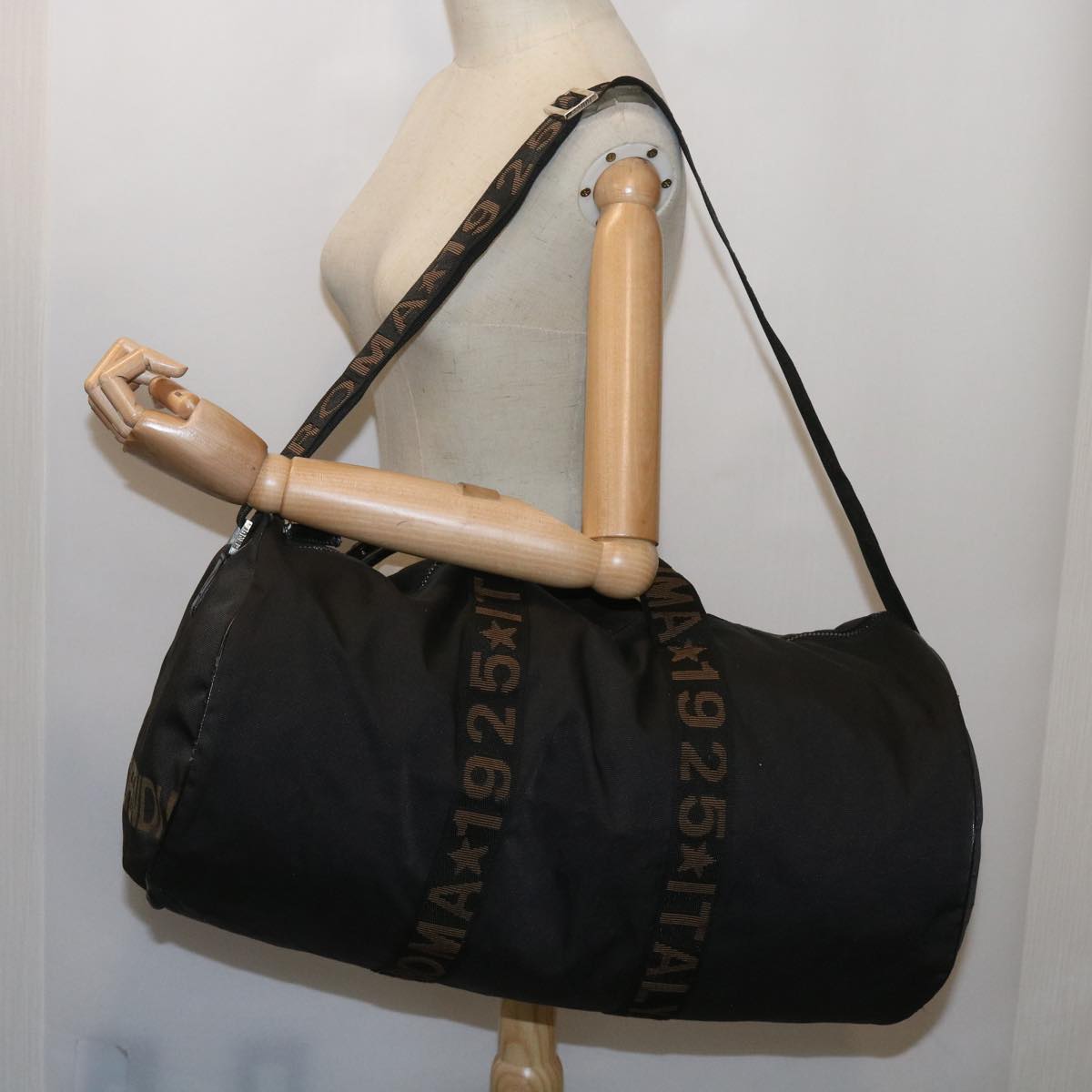 FENDI Boston Bag Canvas 2way Black bs11779