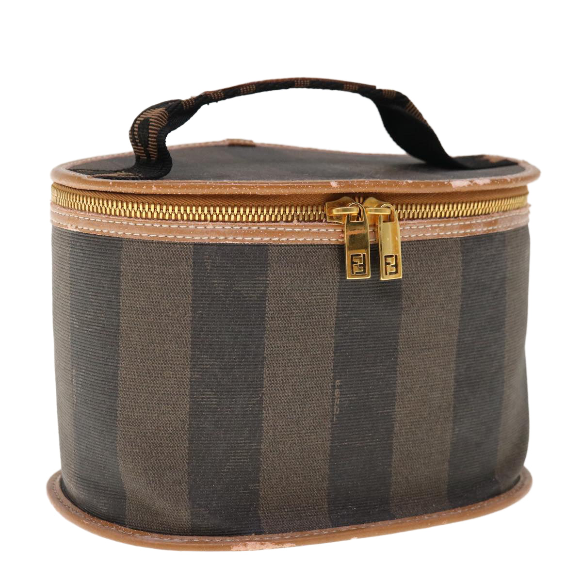 FENDI Pecan Canvas Vanity Cosmetic Pouch Black Brown bs11794