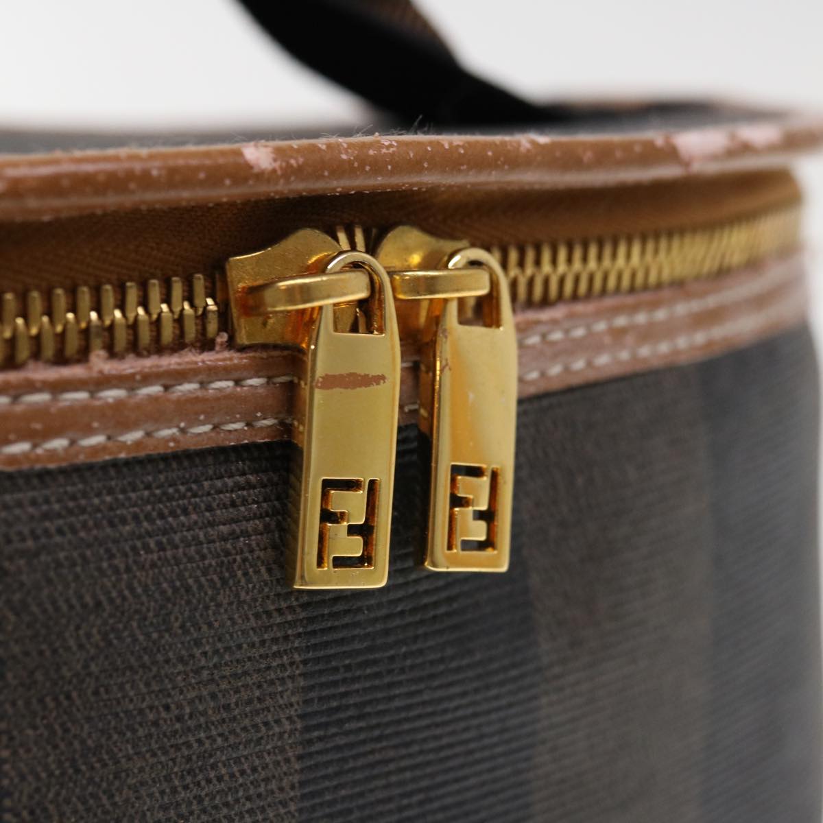FENDI Pecan Canvas Vanity Cosmetic Pouch Black Brown bs11794