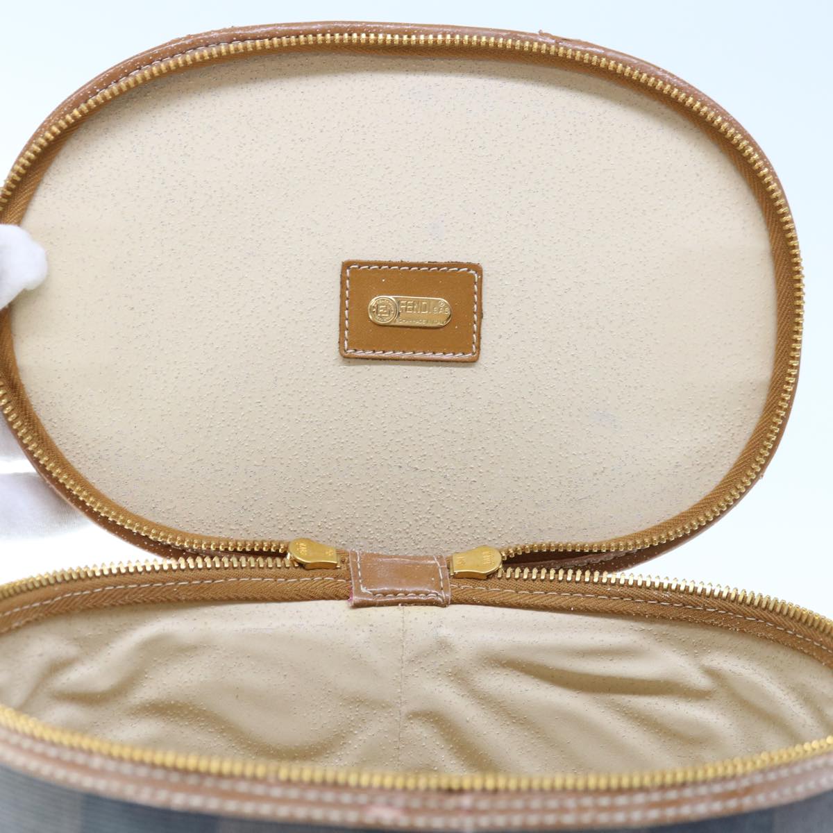 FENDI Pecan Canvas Vanity Cosmetic Pouch Black Brown bs11794