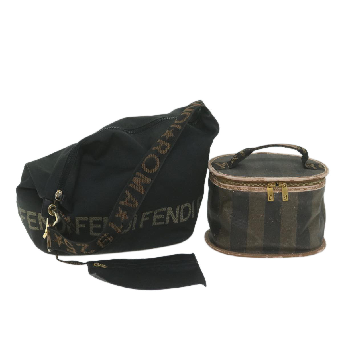 FENDI Pouch Pecan Canvas Shoulder Bag Canvas 2Set Black Brown bs11795
