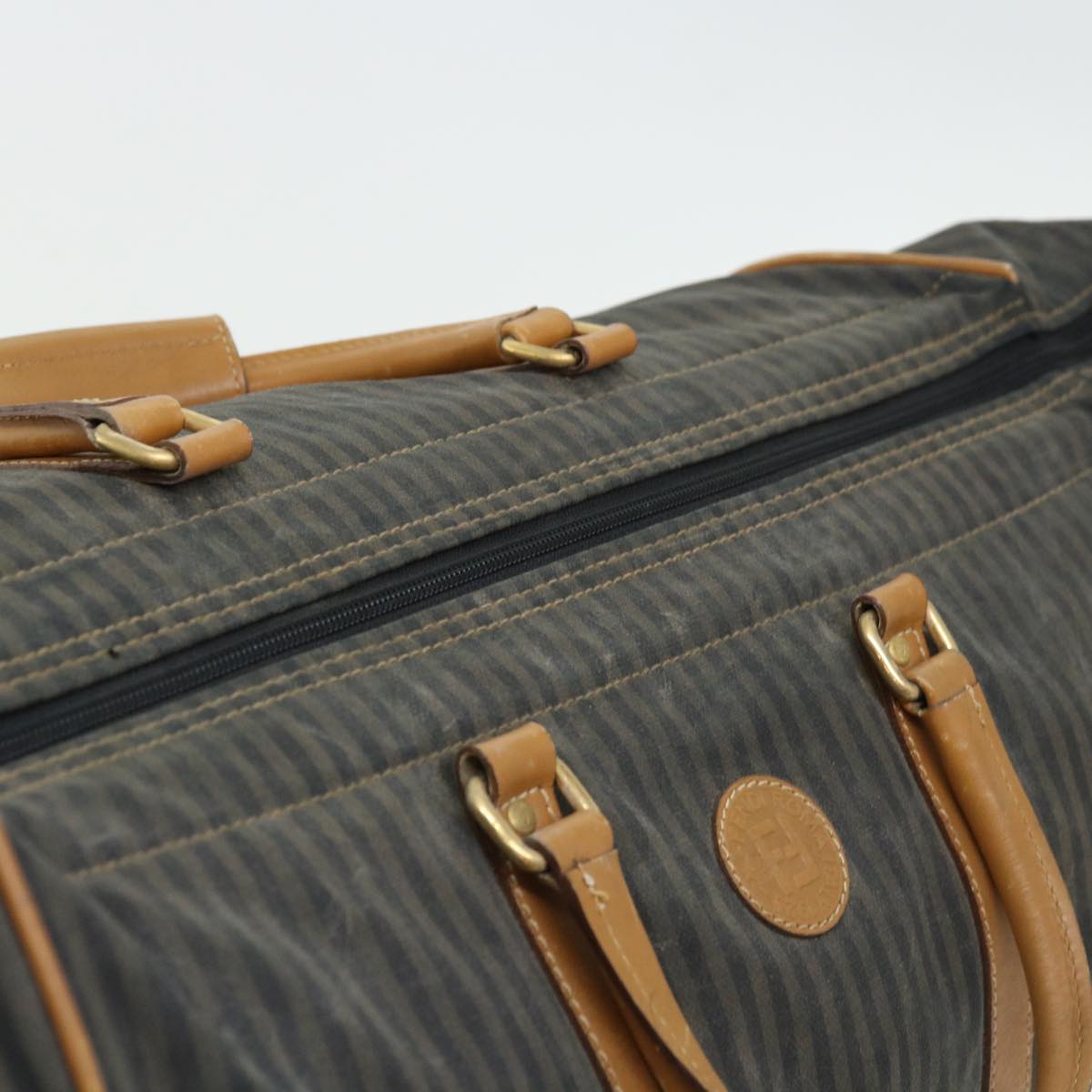 FENDI Pecan Canvas Boston Bag Coated Canvas 2way Brown Khaki bs12003