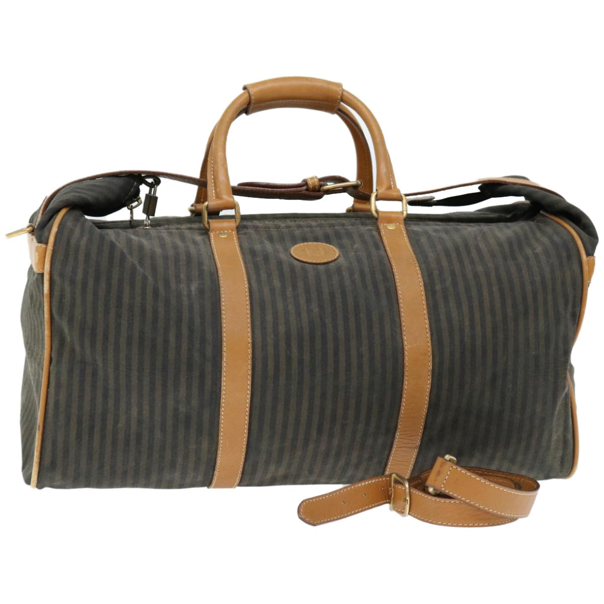 FENDI Pecan Canvas Boston Bag Coated Canvas 2way Brown Khaki bs12003