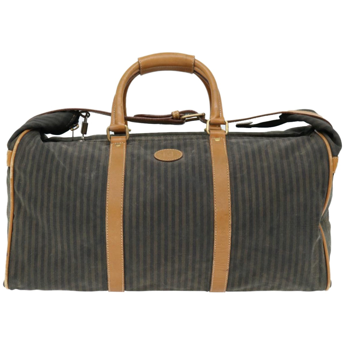 FENDI Pecan Canvas Boston Bag Coated Canvas 2way Brown Khaki bs12003