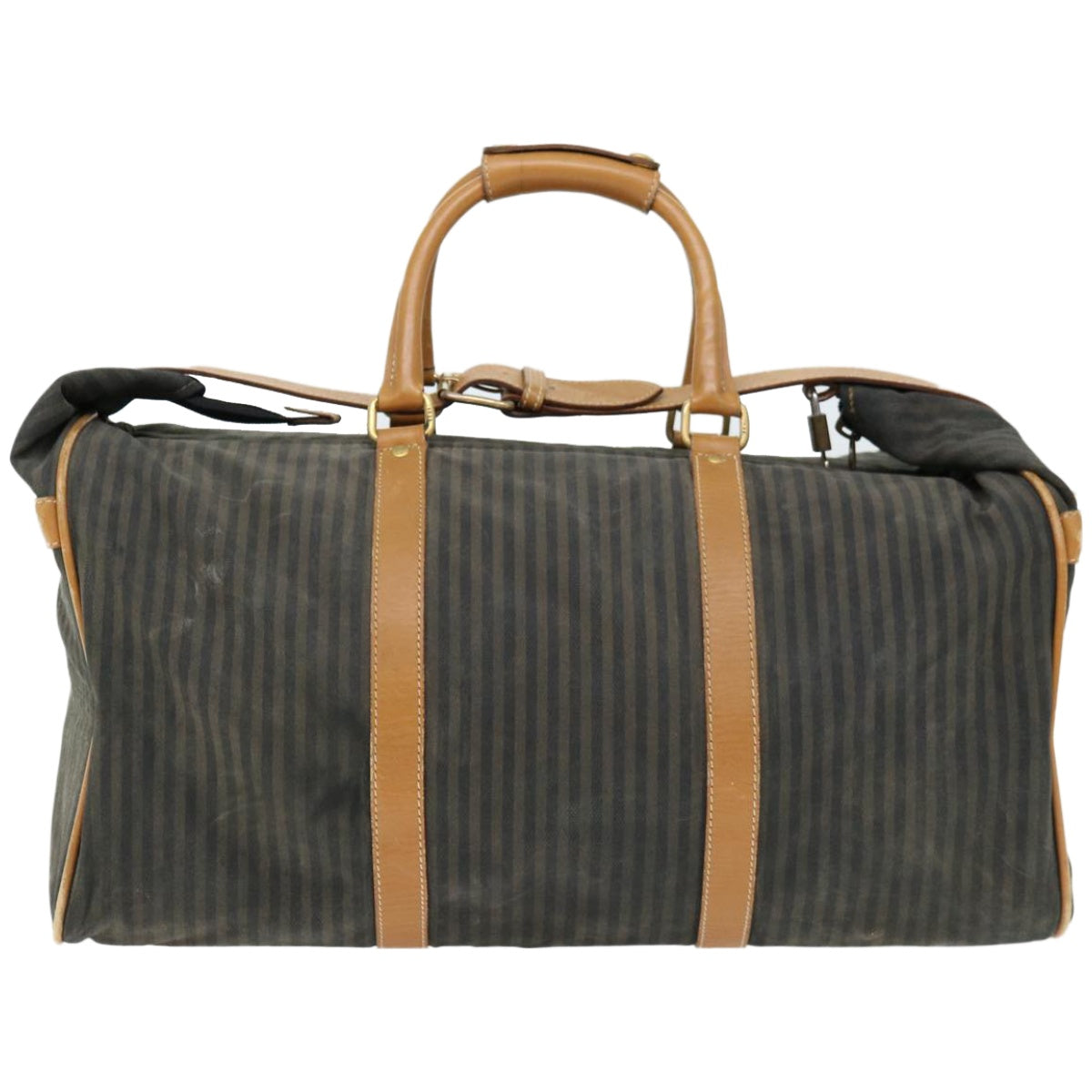 FENDI Pecan Canvas Boston Bag Coated Canvas 2way Brown Khaki bs12003
