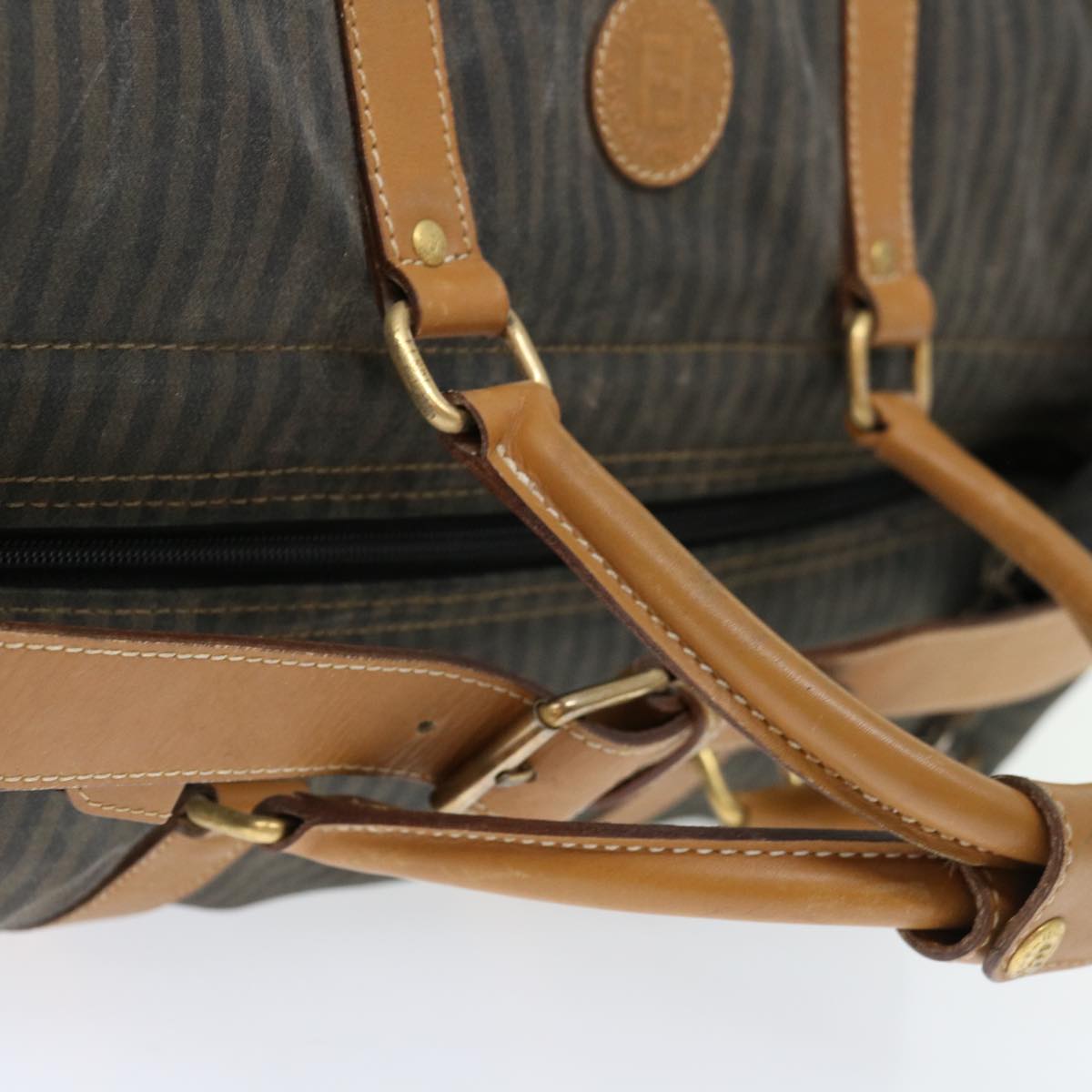FENDI Pecan Canvas Boston Bag Coated Canvas 2way Brown Khaki bs12003