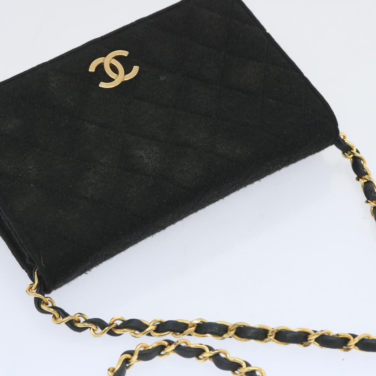 CHANEL Matelasse Chain Shoulder Bag Cotton Black CC bs12038