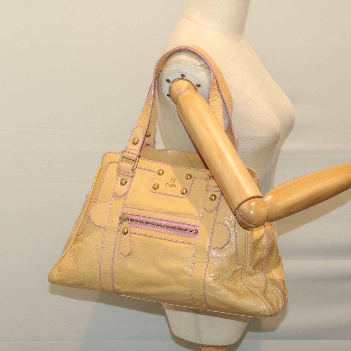 FENDI Hand Bag Enamel Beige bs12356