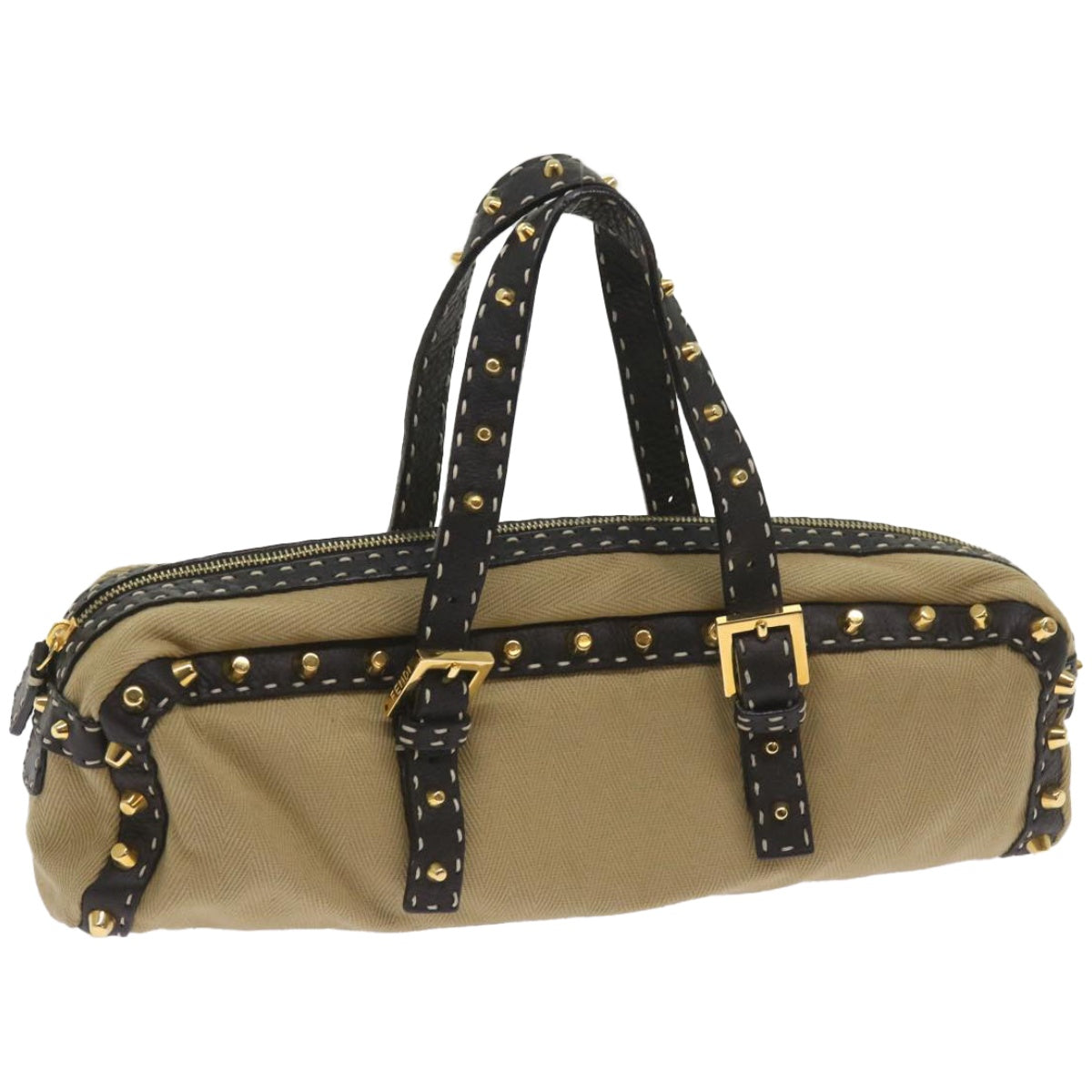 FENDI Hand Bag Canvas Beige bs12367