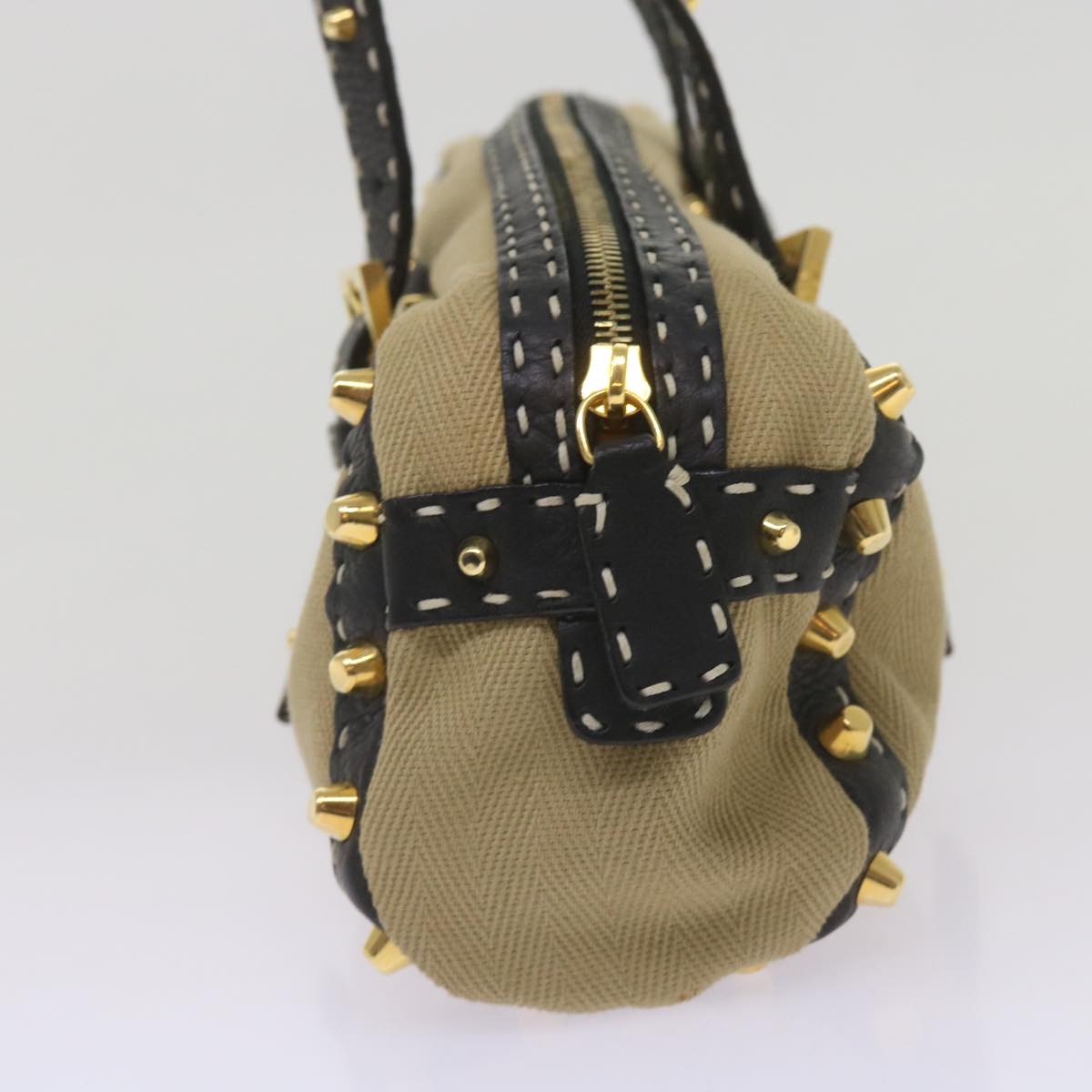 FENDI Hand Bag Canvas Beige bs12367