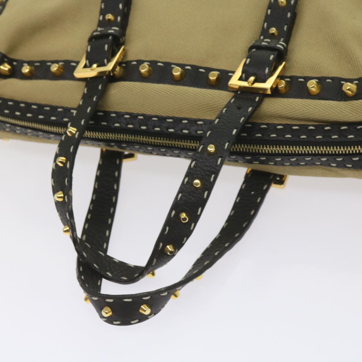 FENDI Hand Bag Canvas Beige bs12367