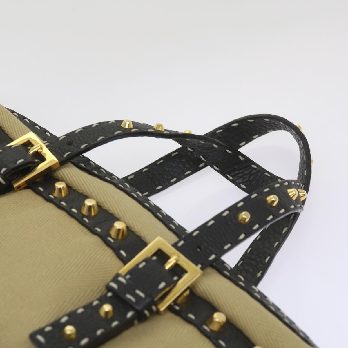 FENDI Hand Bag Canvas Beige bs12367