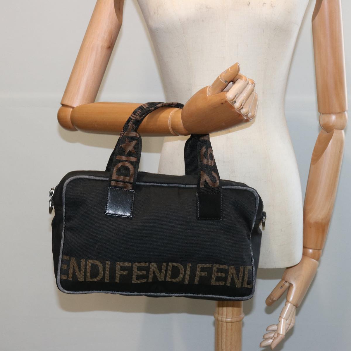 FENDI Hand Bag Canvas Black bs12372
