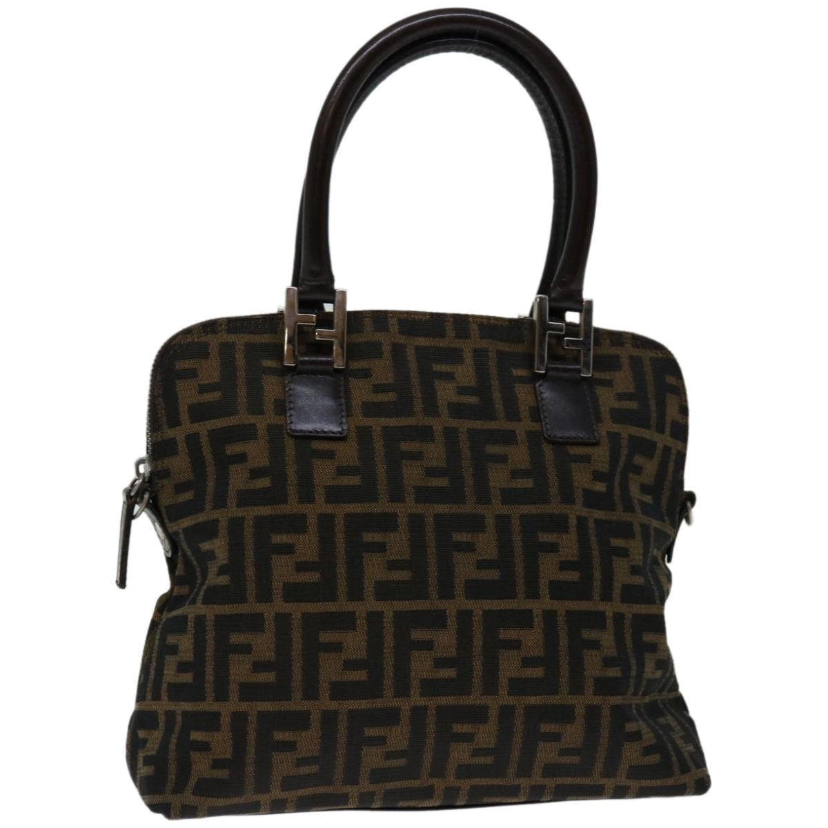 FENDI Zucca Canvas Hand Bag Black Brown