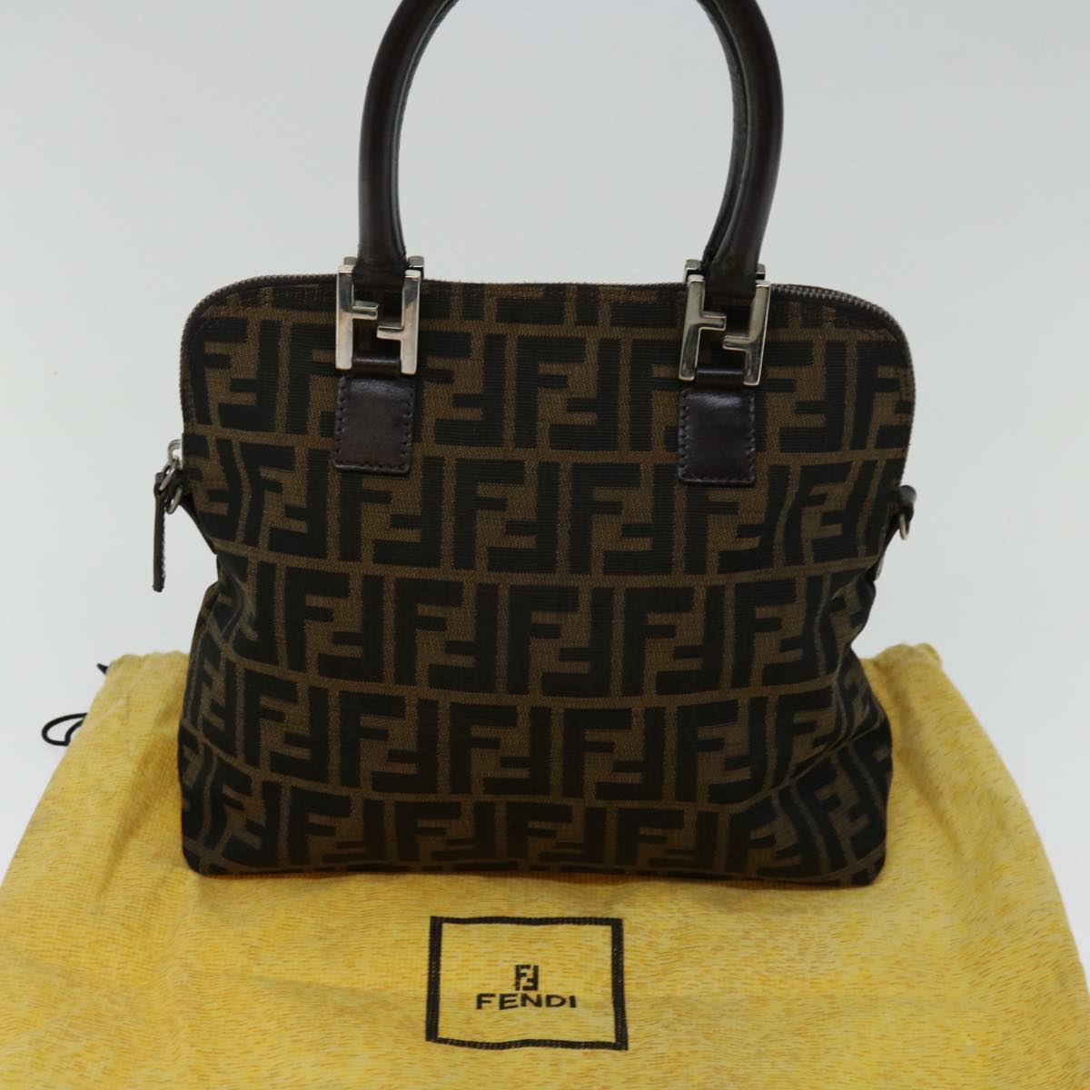 FENDI Zucca Canvas Hand Bag Black Brown