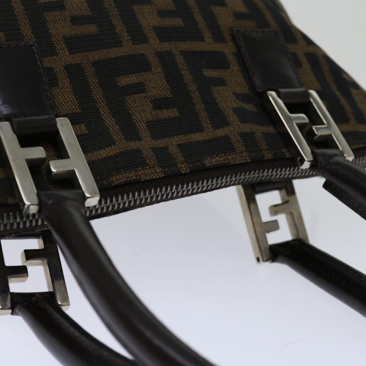 FENDI Zucca Canvas Hand Bag Black Brown