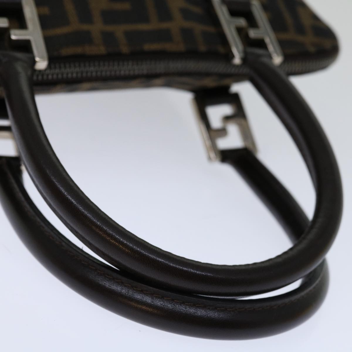 FENDI Zucca Canvas Hand Bag Black Brown