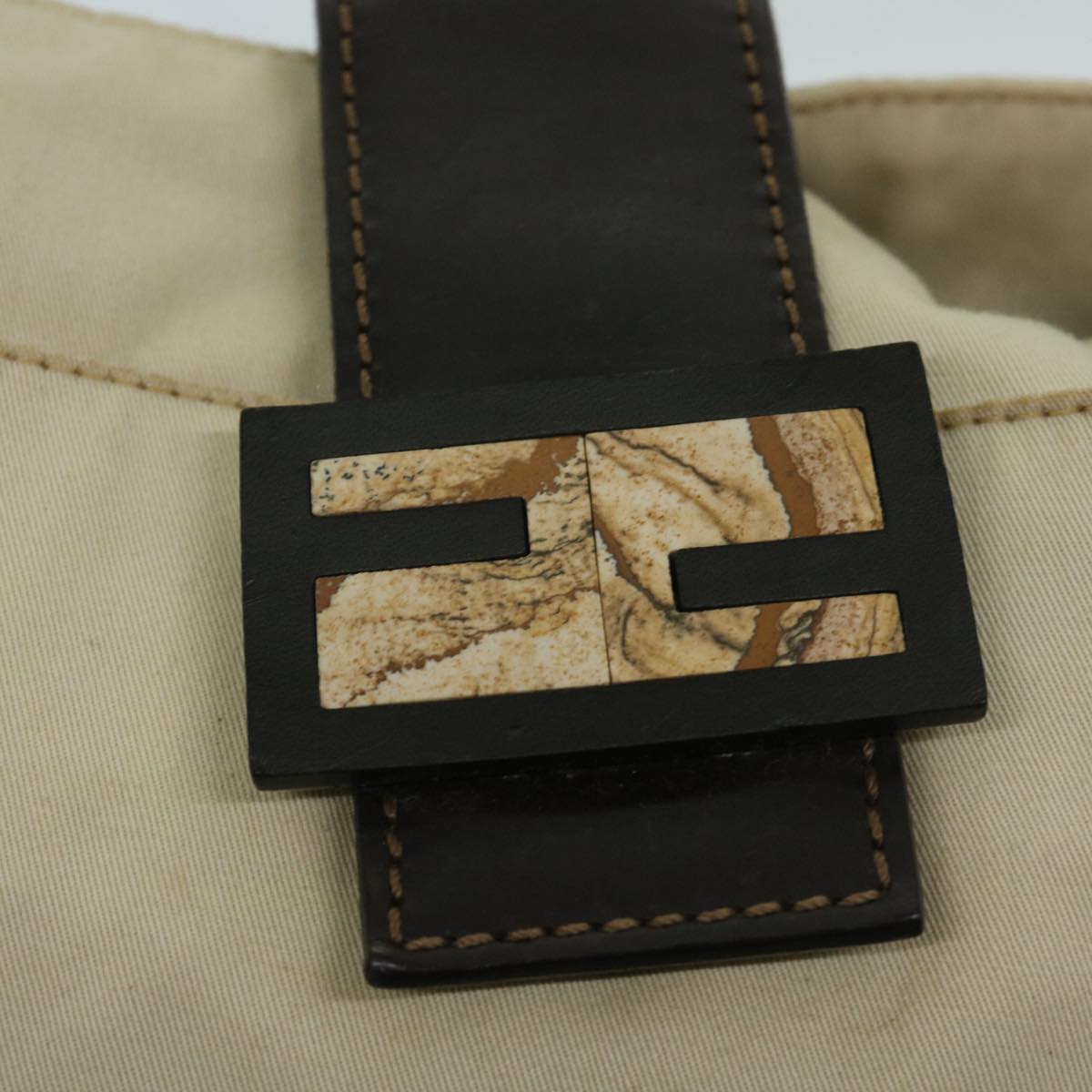 FENDI Mamma Baguette Shoulder Bag Canvas Beige bs12544