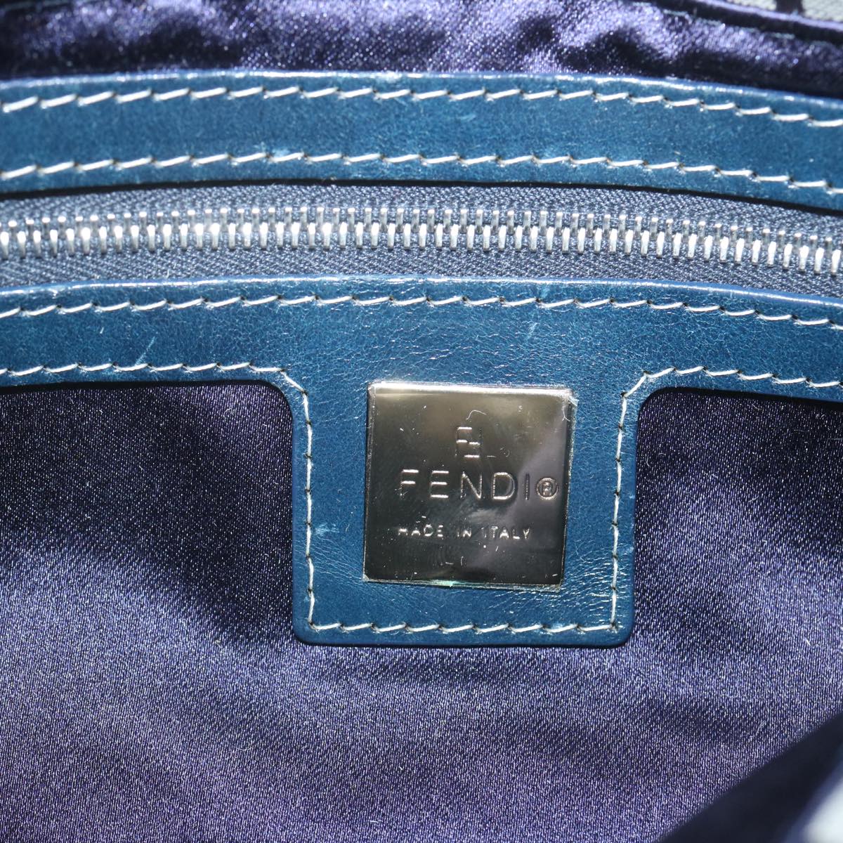 FENDI Zucchino Canvas Mamma Baguette Shoulder Bag Navy bs12563
