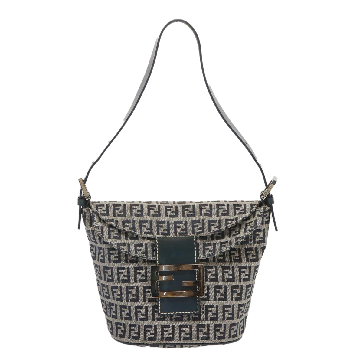 FENDI Zucchino Canvas Mamma Baguette Shoulder Bag Navy bs12563