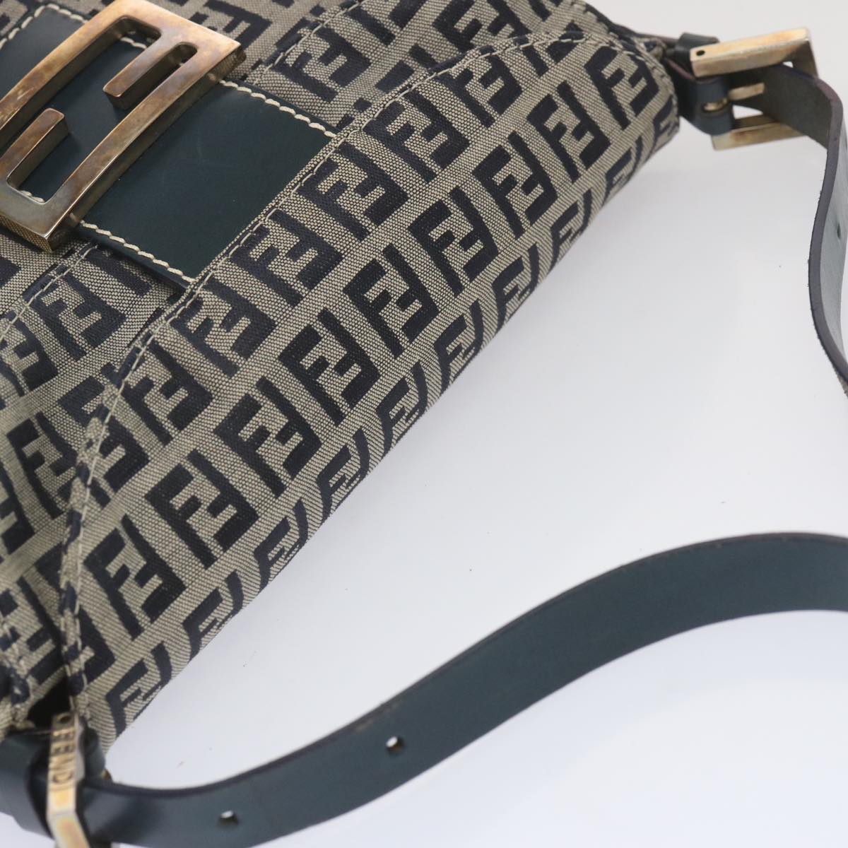 FENDI Zucchino Canvas Mamma Baguette Shoulder Bag Navy bs12563