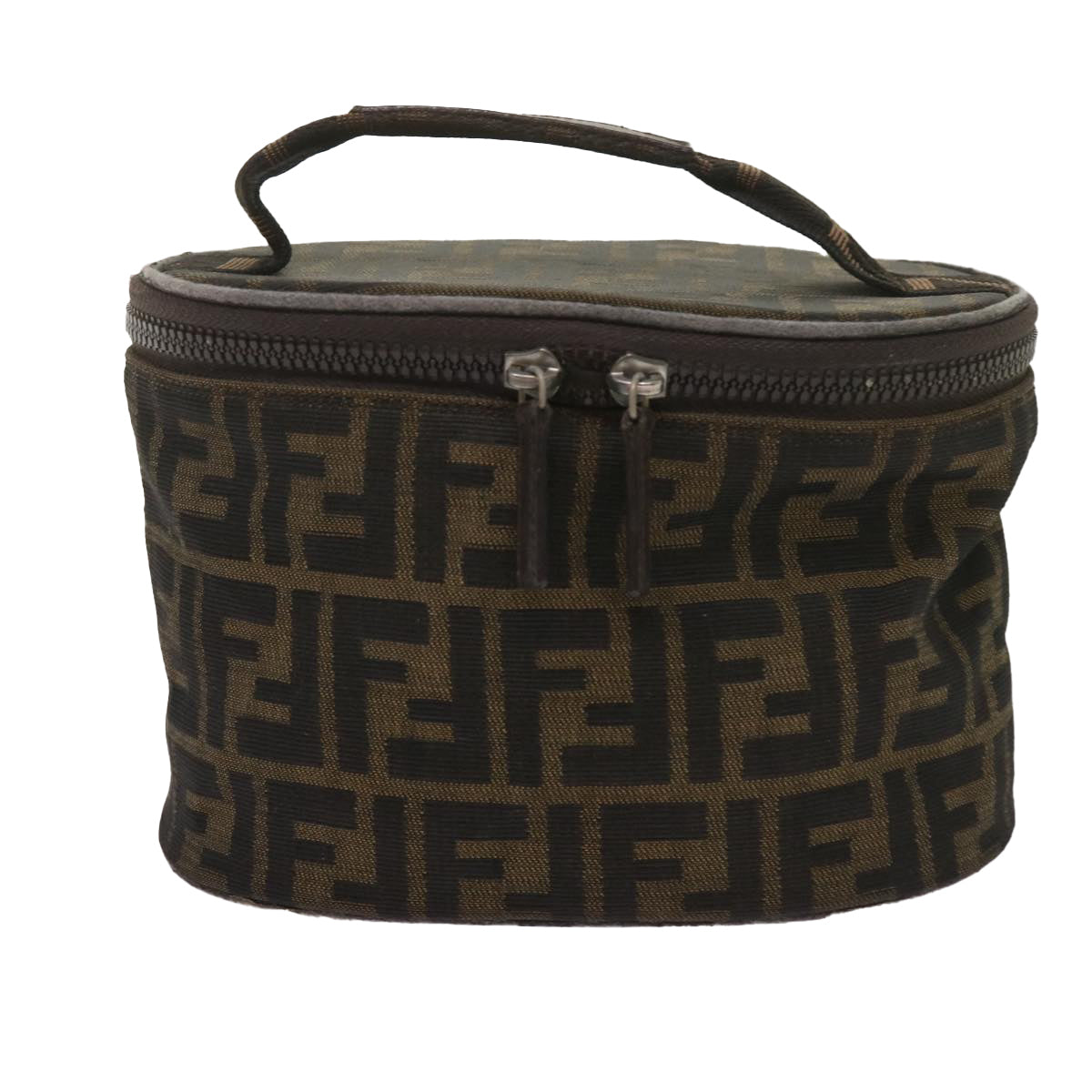FENDI Zucca Canvas Vanity Hand Bag Brown Black bs12714