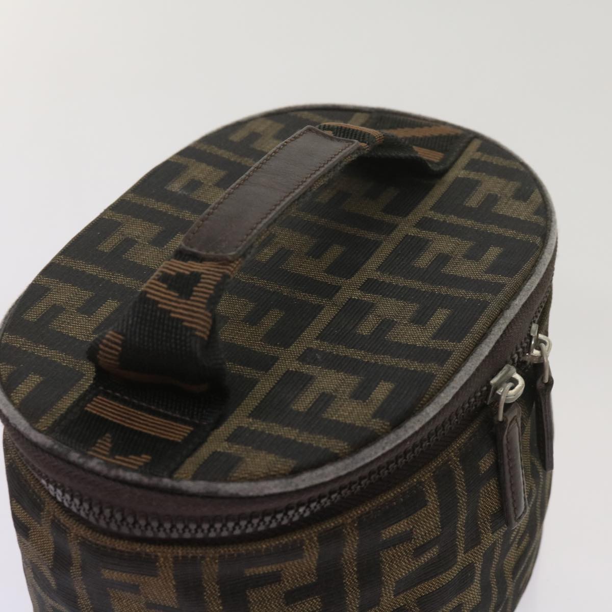 FENDI Zucca Canvas Vanity Hand Bag Brown Black bs12714