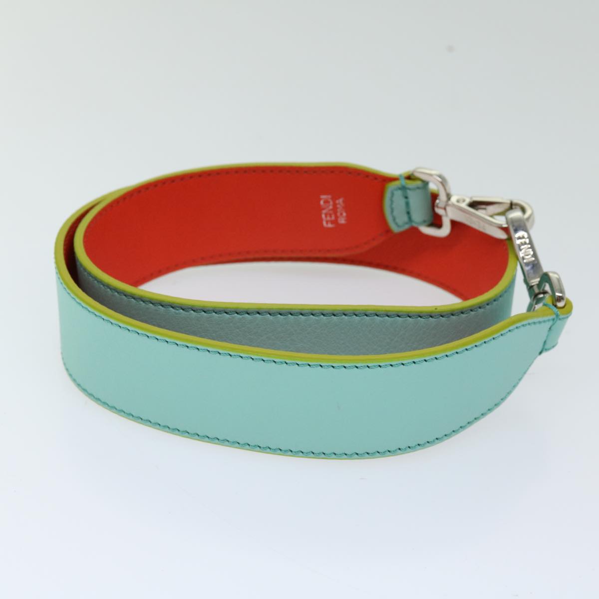 FENDI Shoulder Strap Leather 35.4"" Light Blue Orange bs12734