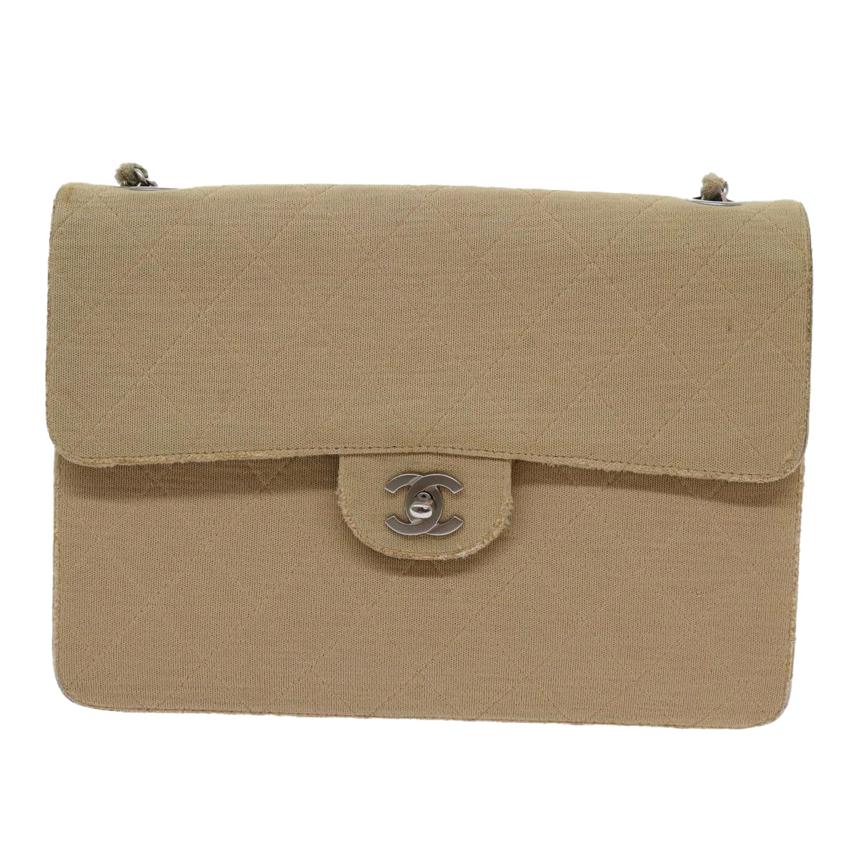 CHANEL Matelasse Chain Turn Lock Shoulder Bag cotton Beige CC bs13037