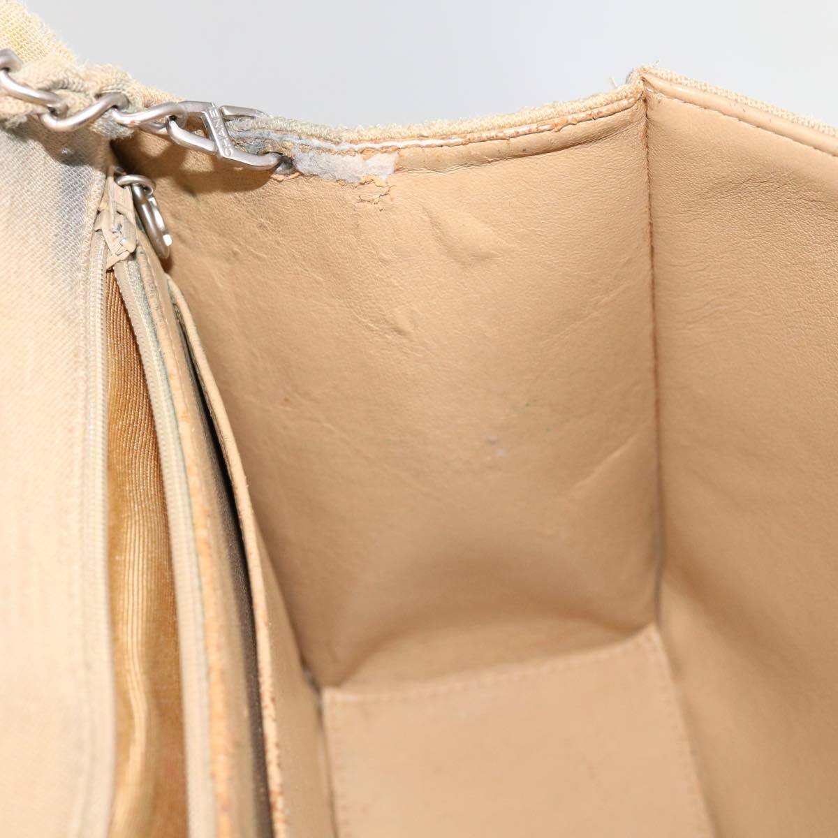 CHANEL Matelasse Chain Turn Lock Shoulder Bag cotton Beige CC bs13037