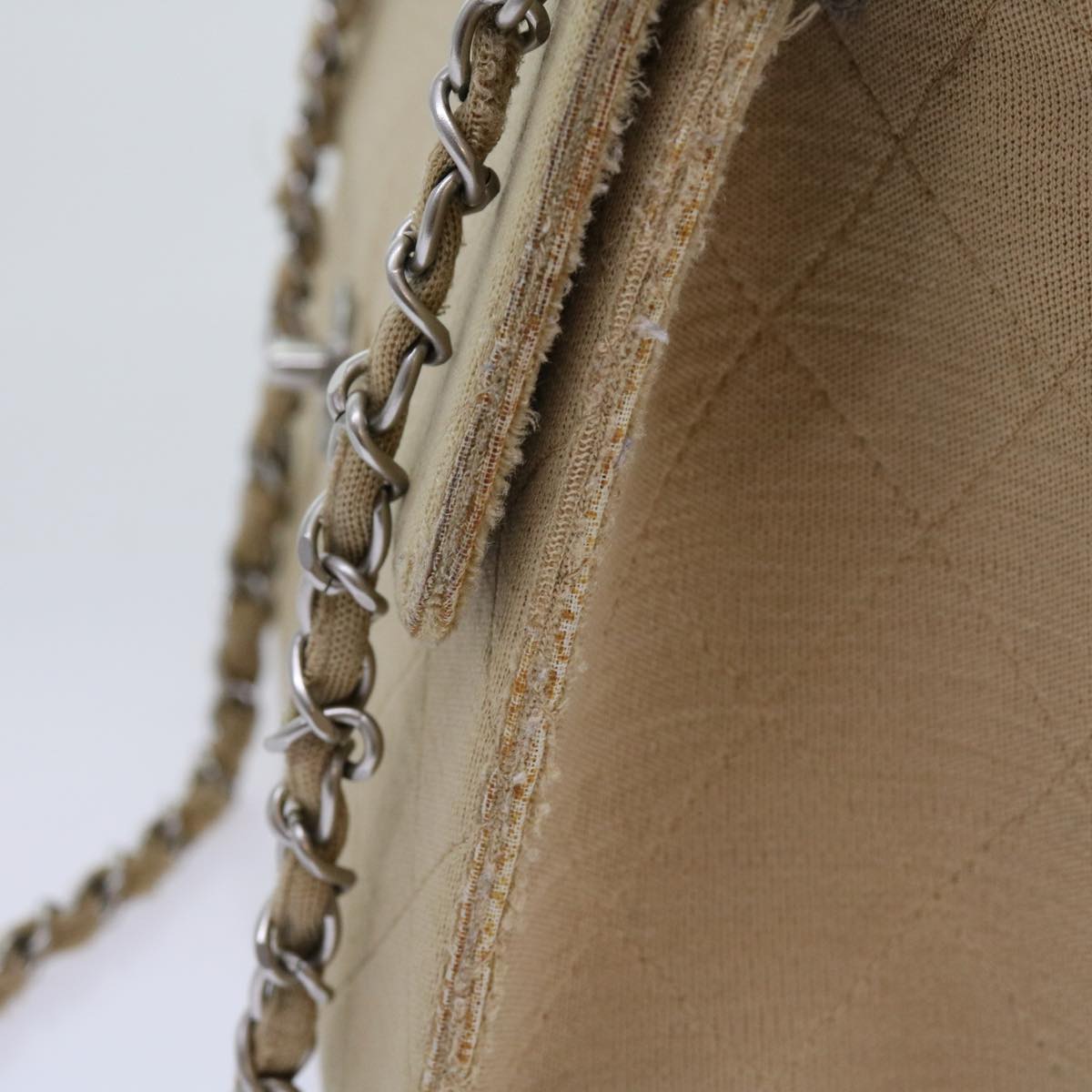 CHANEL Matelasse Chain Turn Lock Shoulder Bag cotton Beige CC bs13037