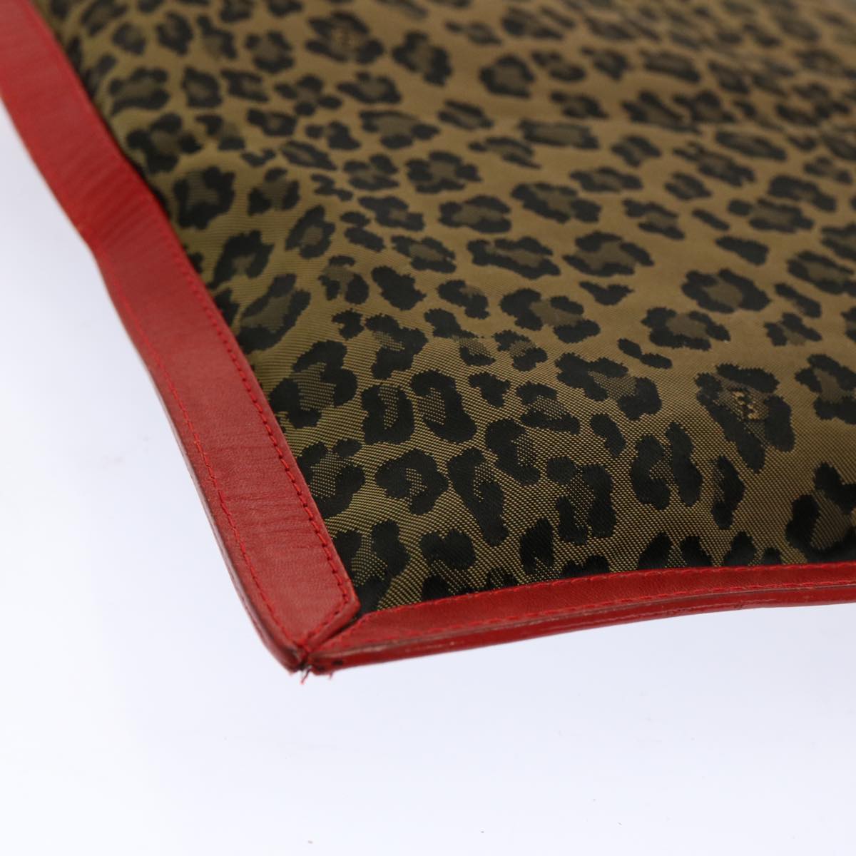 FENDI Leopard Clutch Bag Nylon Leather Red Brown bs13085