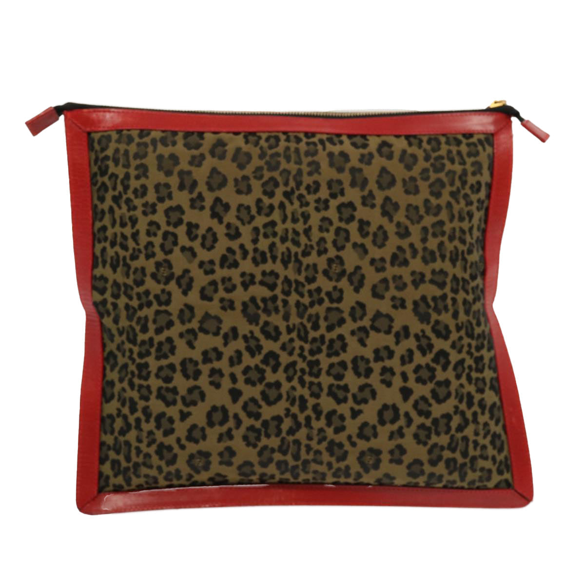 FENDI Leopard Clutch Bag Nylon Leather Red Brown bs13085