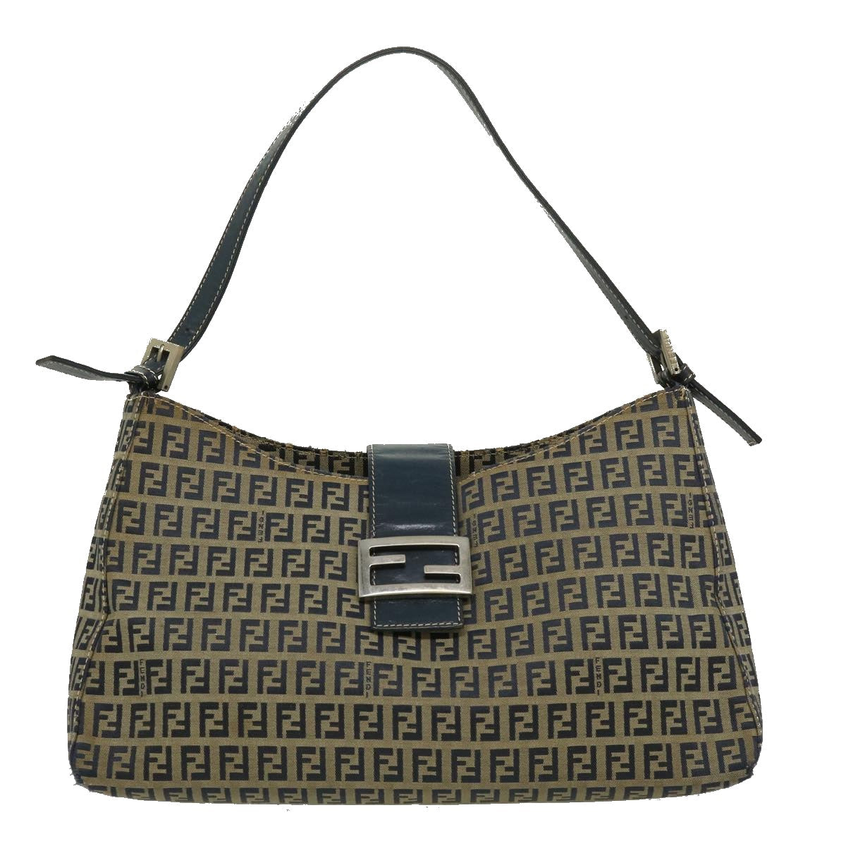 FENDI Zucchino Canvas Mamma Baguette Shoulder Bag Navy bs1329