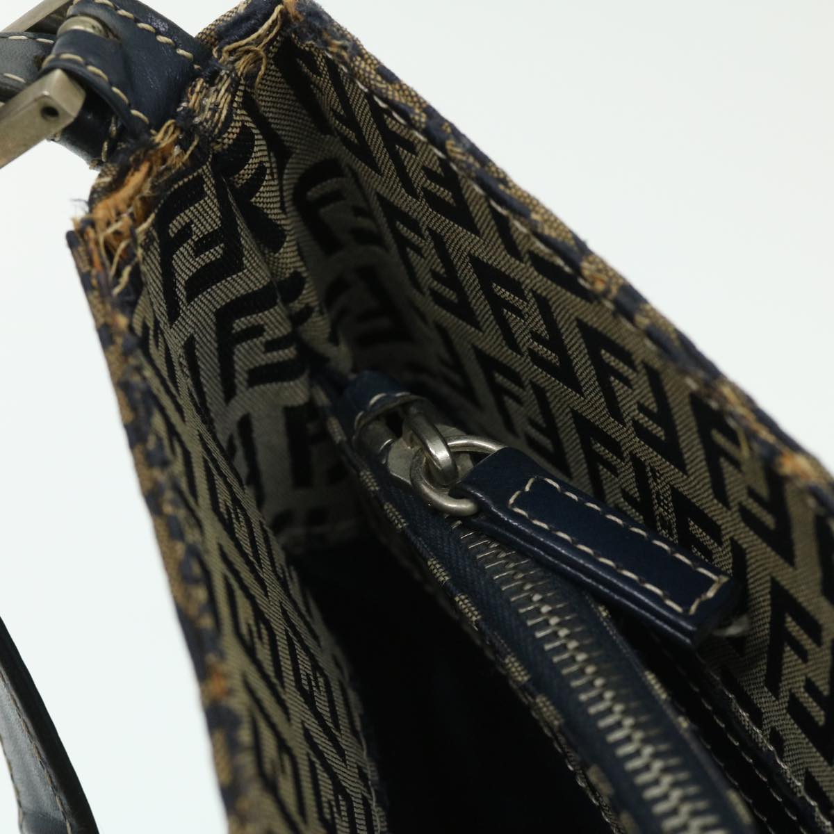 FENDI Zucchino Canvas Mamma Baguette Shoulder Bag Navy bs1329