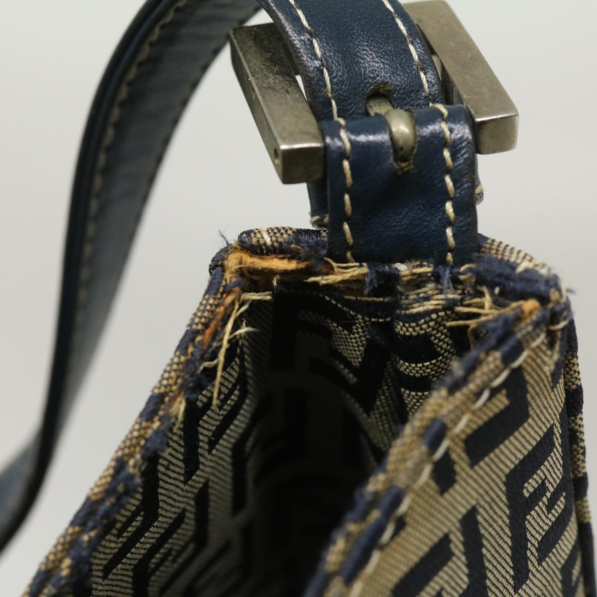 FENDI Zucchino Canvas Mamma Baguette Shoulder Bag Navy bs1329