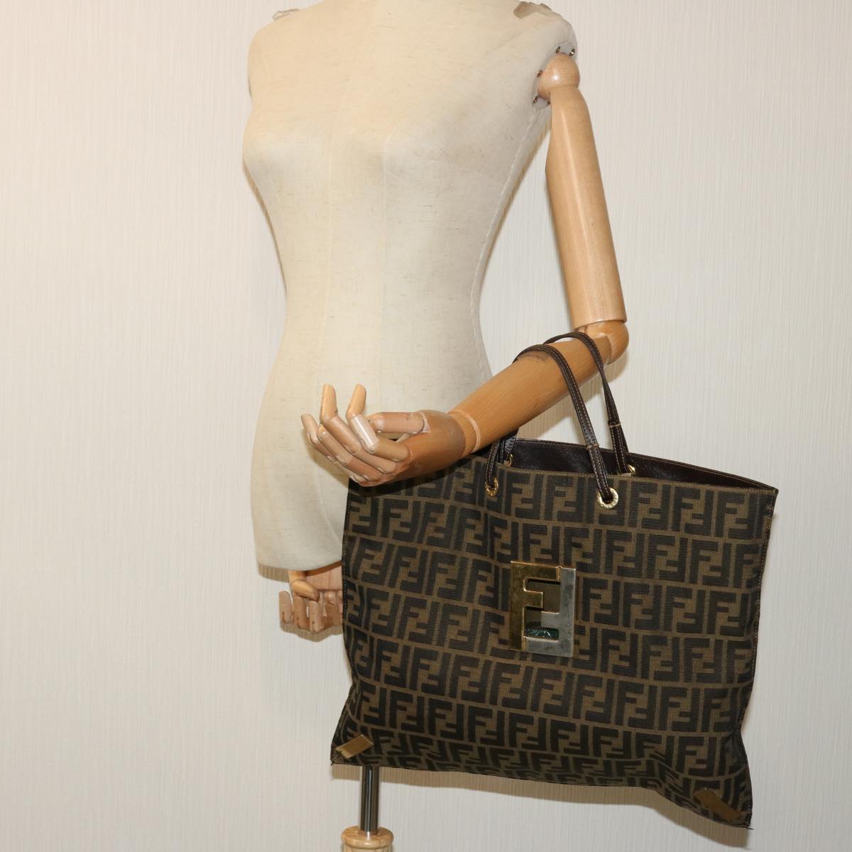FENDI Zucca Canvas Hand Bag Brown Black bs13299