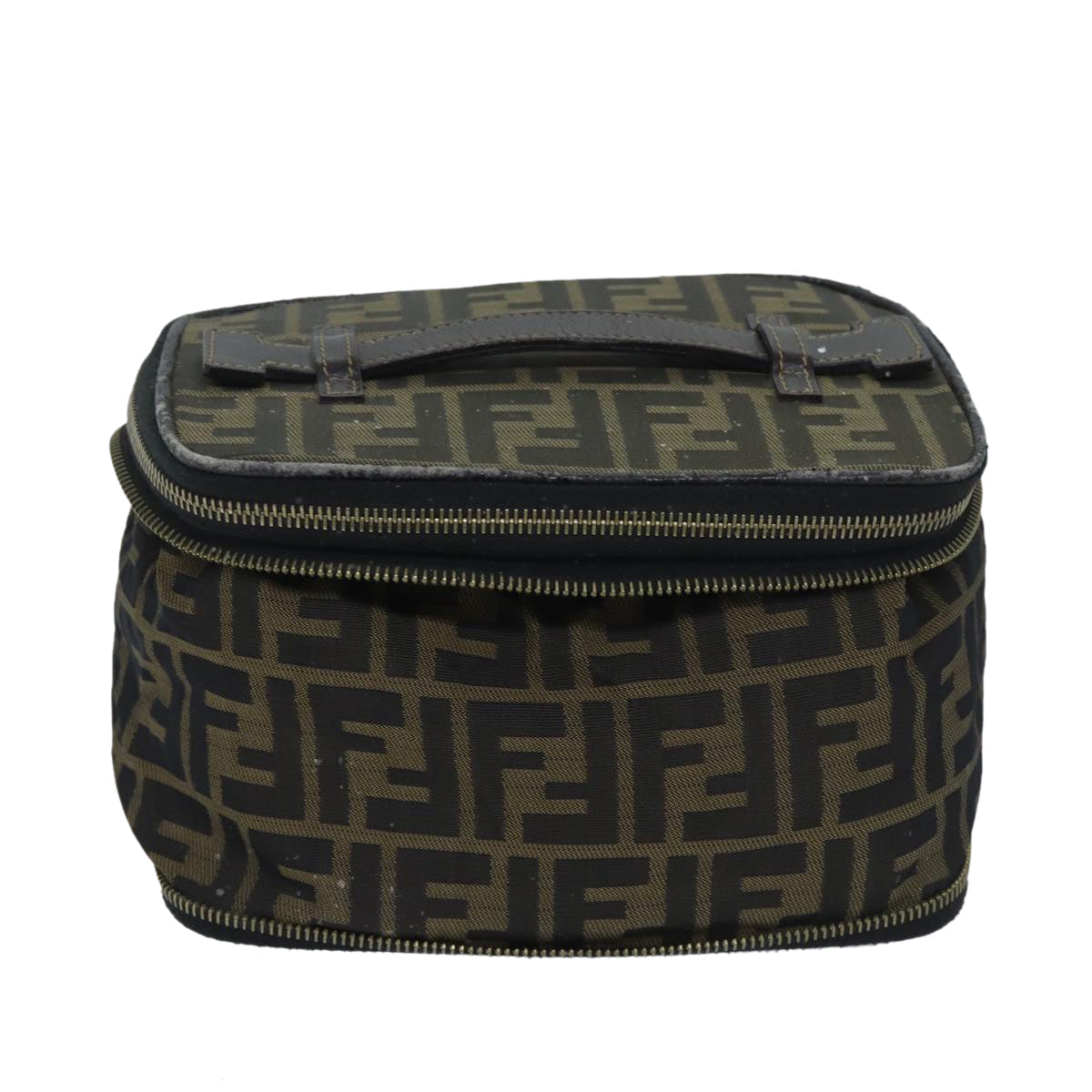 FENDI Zucca Canvas Vanity Pouch Brown Black bs13353