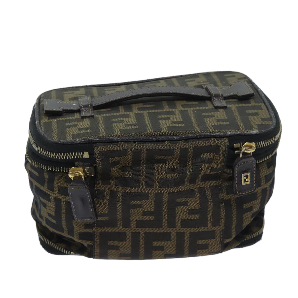 FENDI Zucca Canvas Vanity Pouch Brown Black bs13353