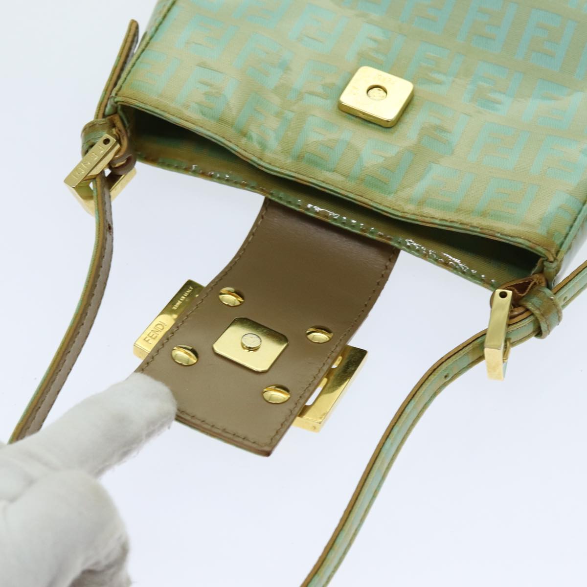 FENDI Zucchino Canvas Hand Bag Green bs13377