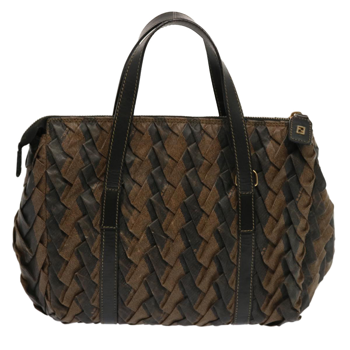FENDI Pecan Canvas Hand Bag Brown Black bs13516