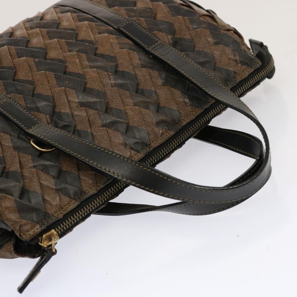 FENDI Pecan Canvas Hand Bag Brown Black bs13516