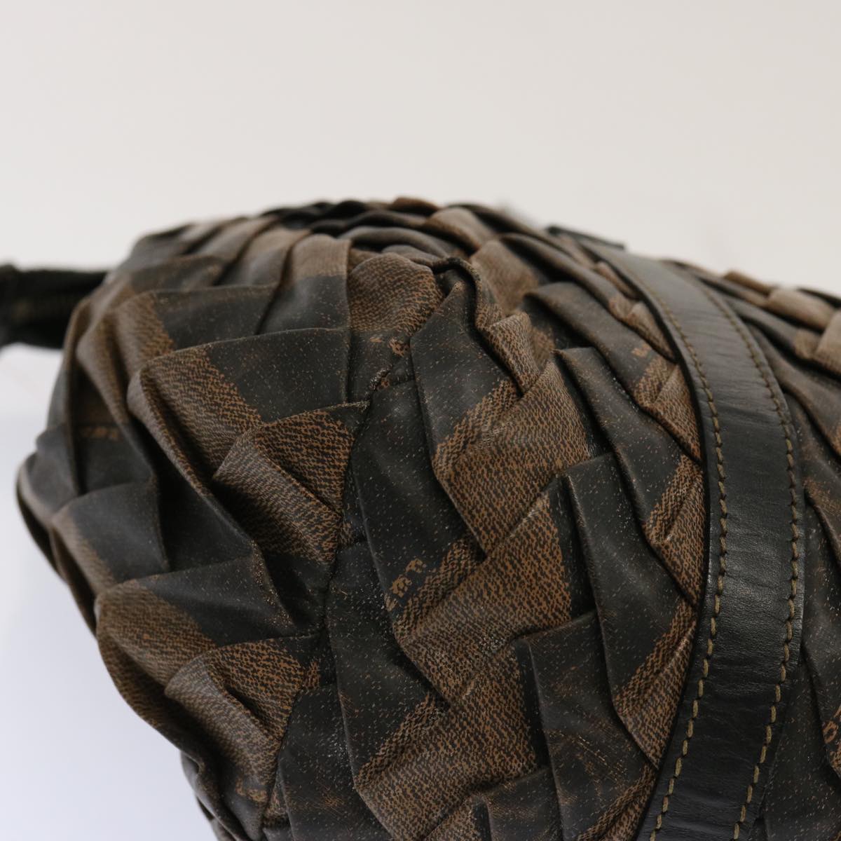 FENDI Pecan Canvas Hand Bag Brown Black bs13516